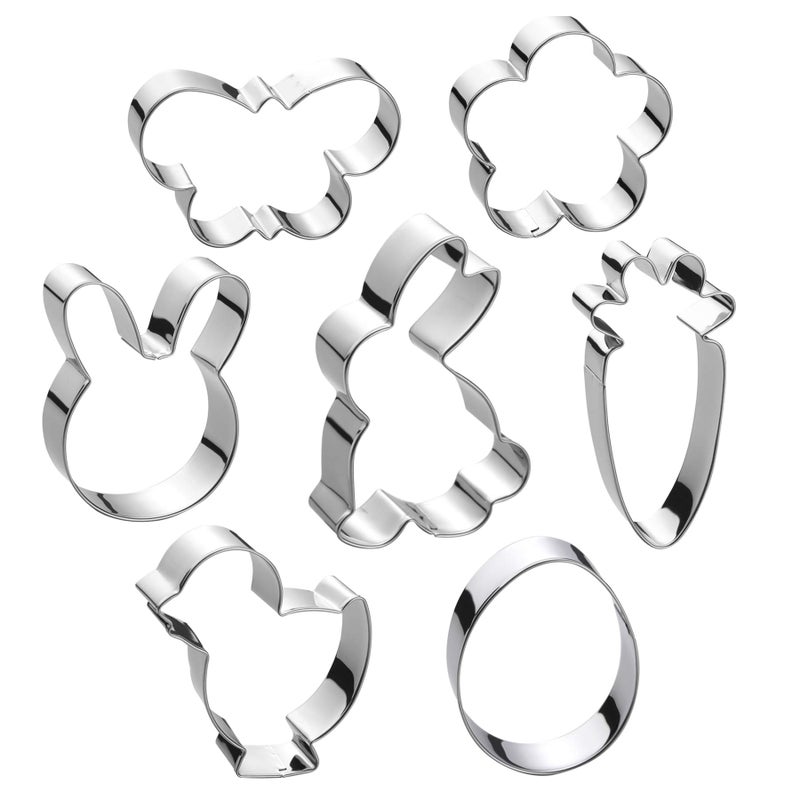 Maykito Easter Cookie Cutter Set - 7 piece - Egg, Carrot, Bunny, Flower, Chick, Bunny Face and Butterfly - Image 1